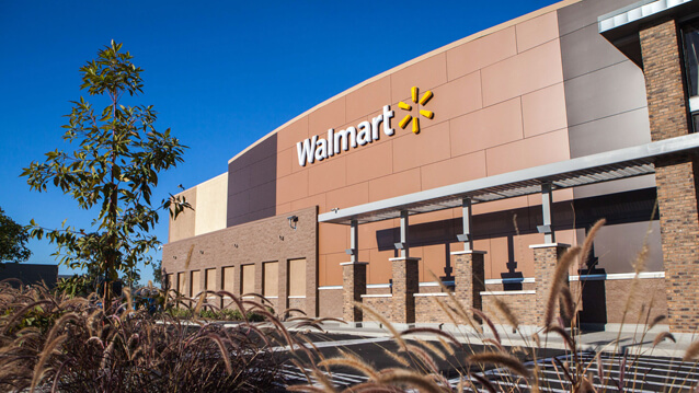 The exterior of a walmart store.