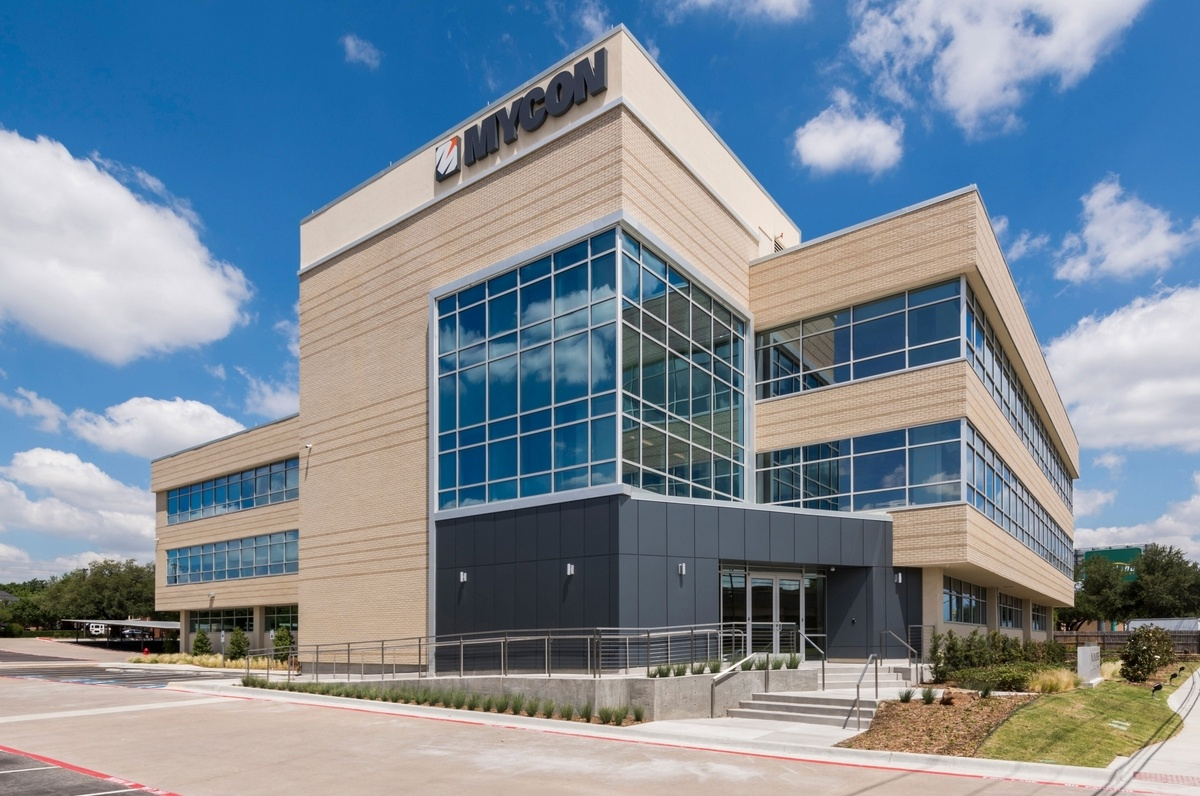 The exterior of a modern office building.