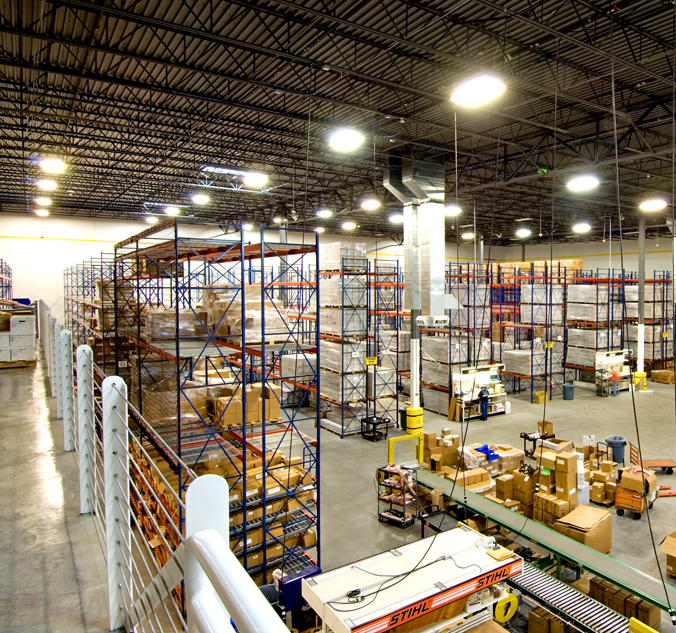 A large warehouse with lots of boxes.