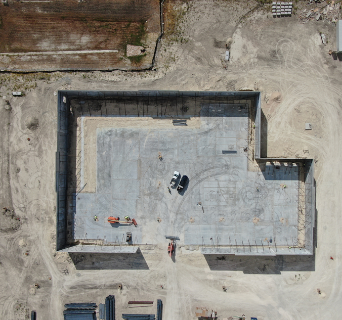 An aerial view of a construction site.