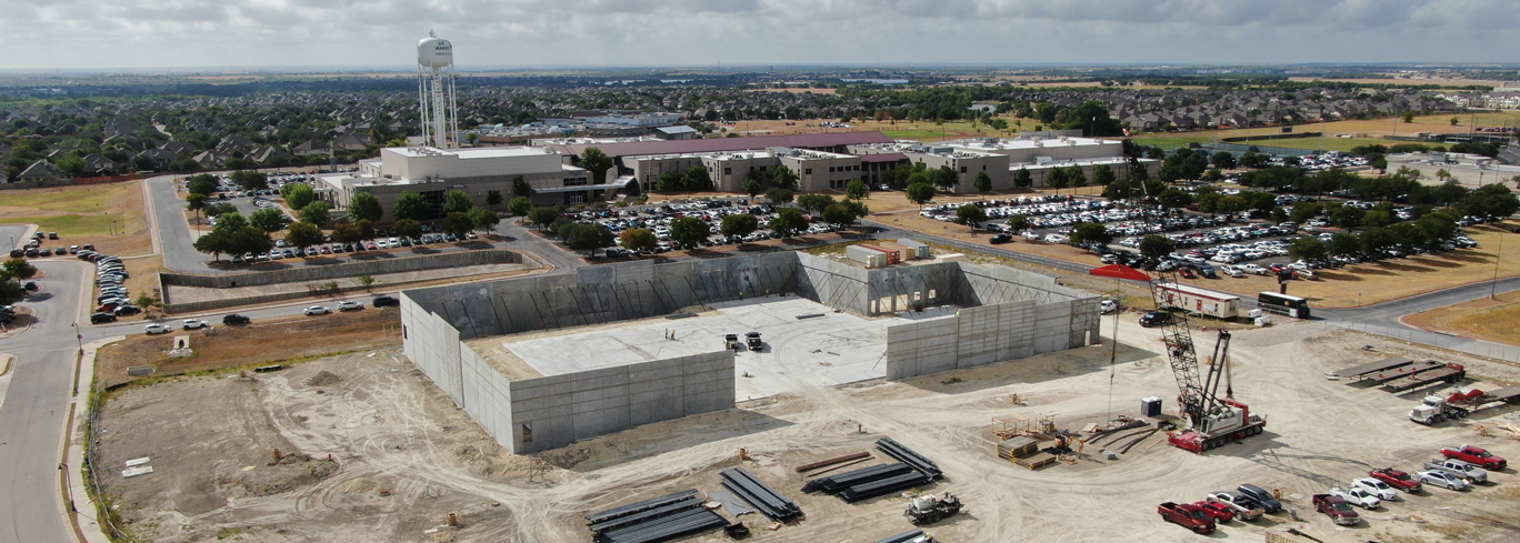 An aerial view of a construction site.