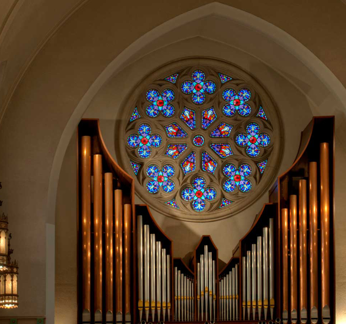 Pipe organ in a church.