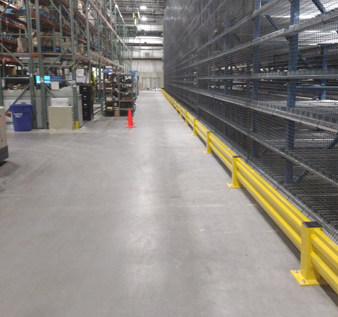 A warehouse with a lot of racks and shelves.