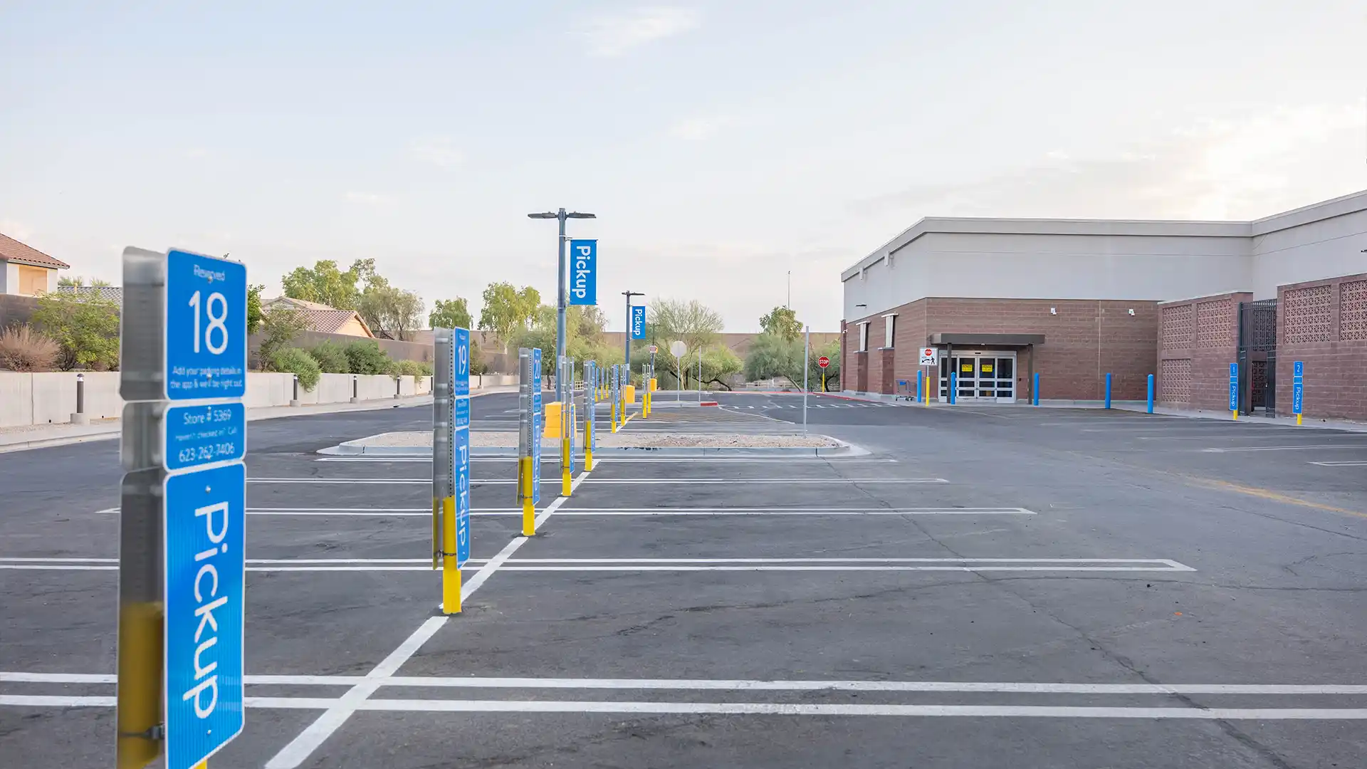 Walmart, remodel, new interior, corporate branding, retail store, grocery store, big box store, curbside, parking lot